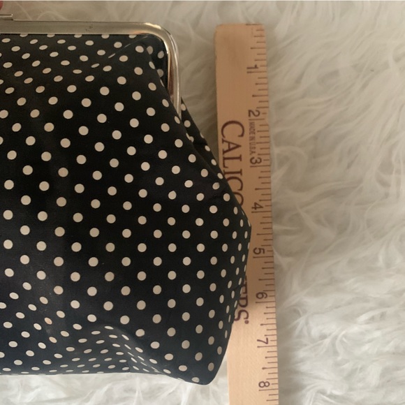 sweet black polka dot clutch bag with sequin cherries design, kiss clock close - Picture 8 of 14